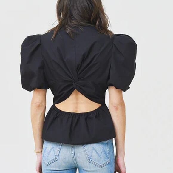 Vince Draped Puff Sleeve Blouse Black Open Back Women’s XS / 2 - Picture 2 of 10